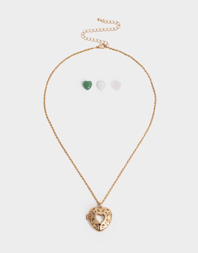 Bijouterie Set Bañada en Oro Set De Cadena Con Relicario Y Piedras - Dorado