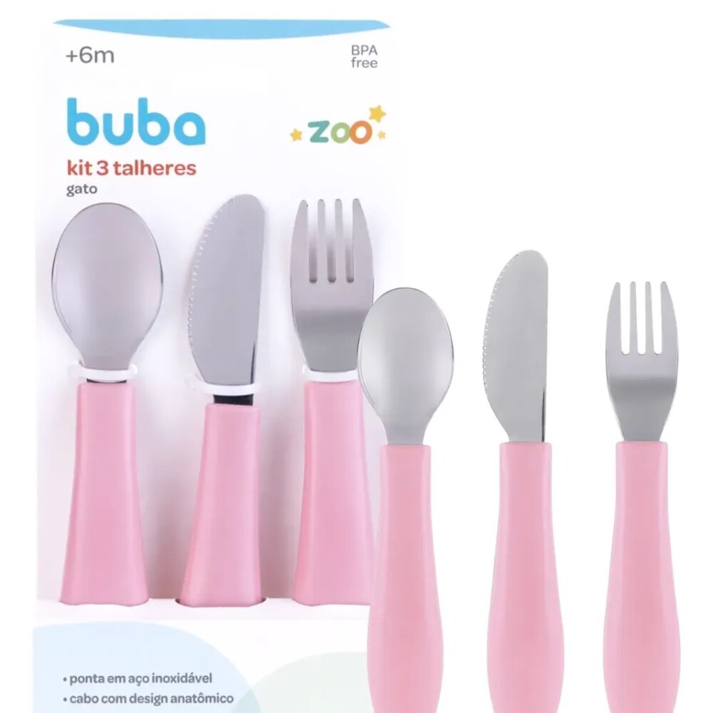 Set x3 cubiertos BUBA pastel rosado