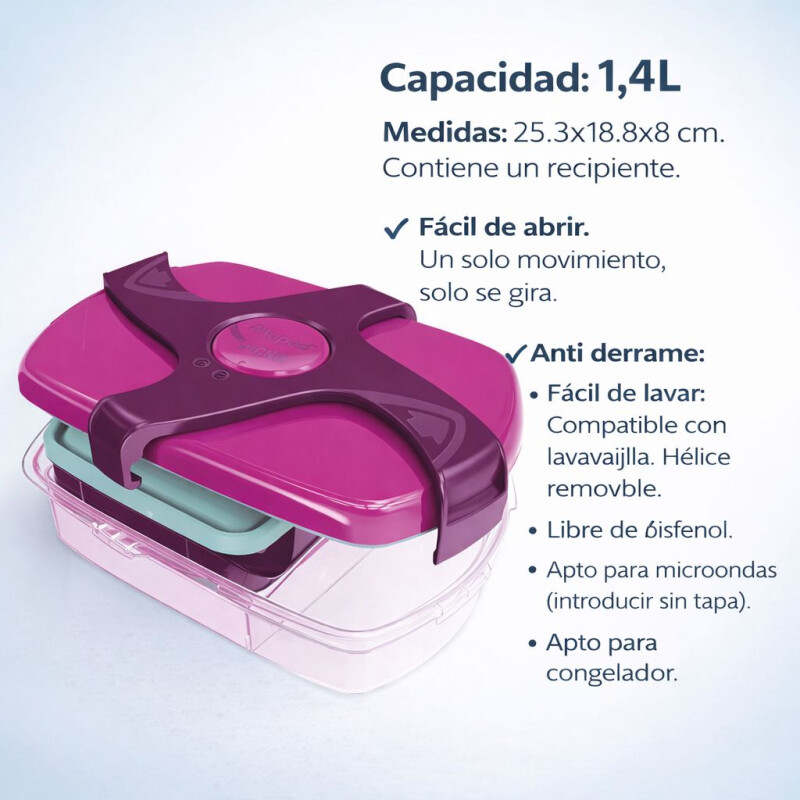 Vianda Tupper 1.4L Anti Derrame Maped - Rosado Vianda Tupper 1.4L Anti Derrame Maped - Rosado