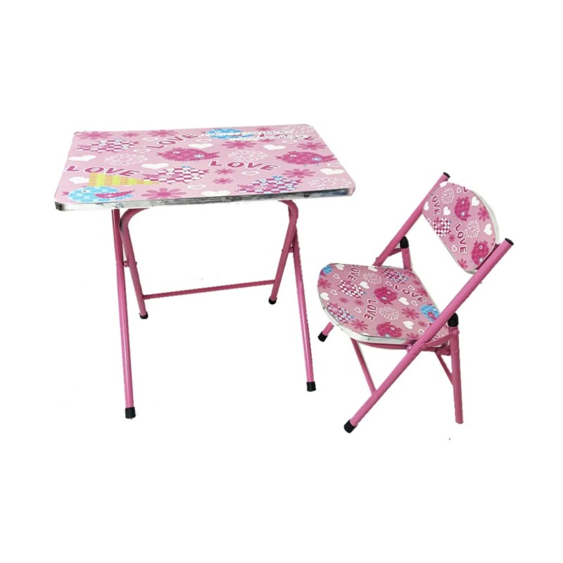 Escritorio y silla plegable infantil rosado