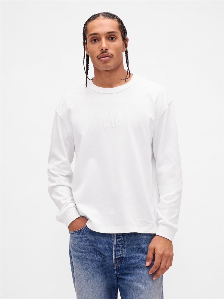 Remera Logo Gap Manga Larga Hombre - Optic White V6 