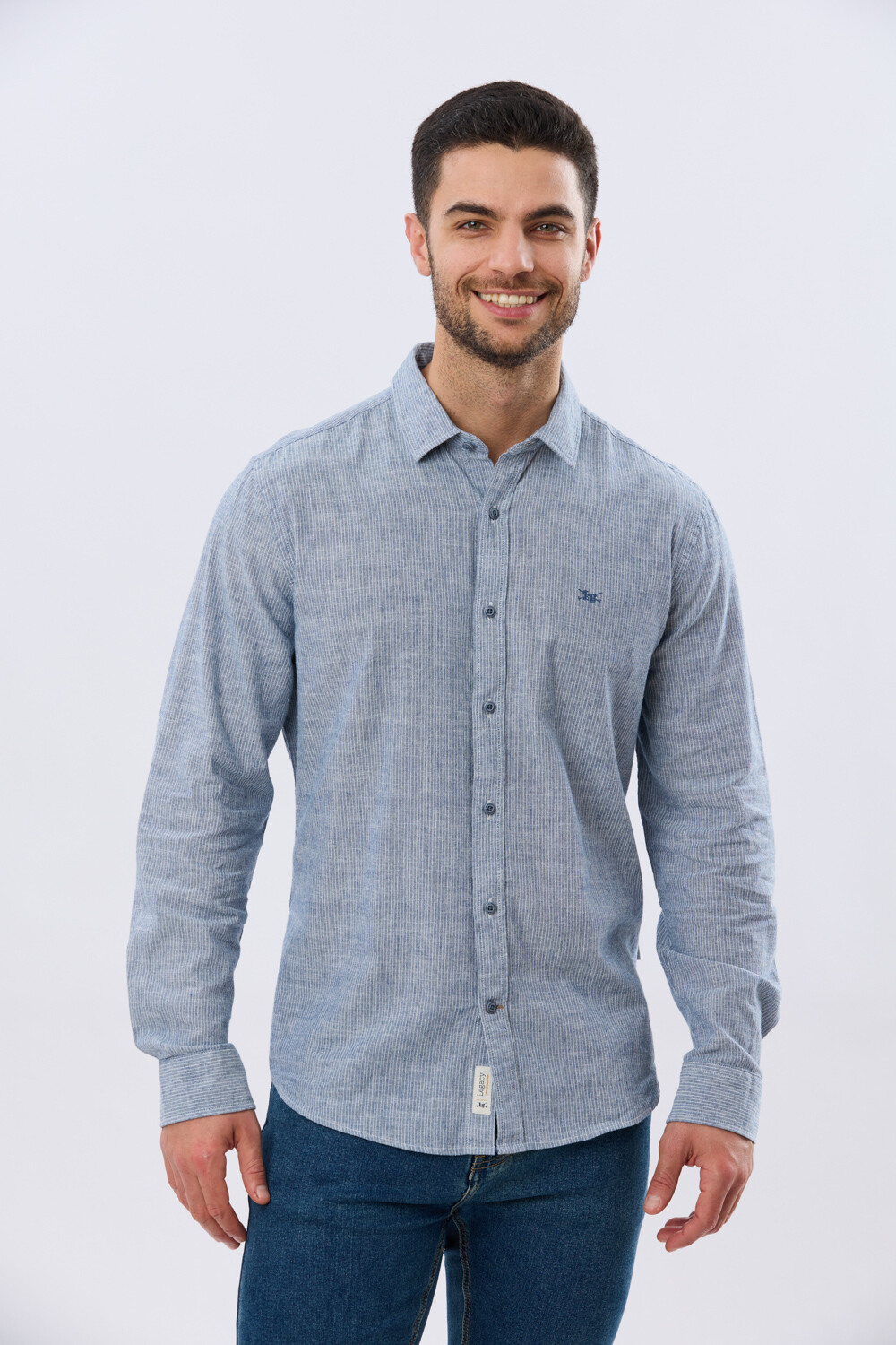 CAMISA RAYADA DE LINO Denim