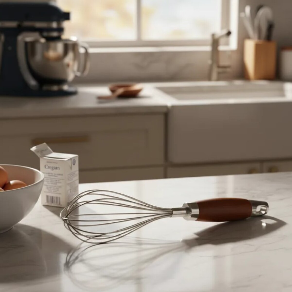 Batidor Manual de Acero Inoxidable con Mango de Madera 28cm 