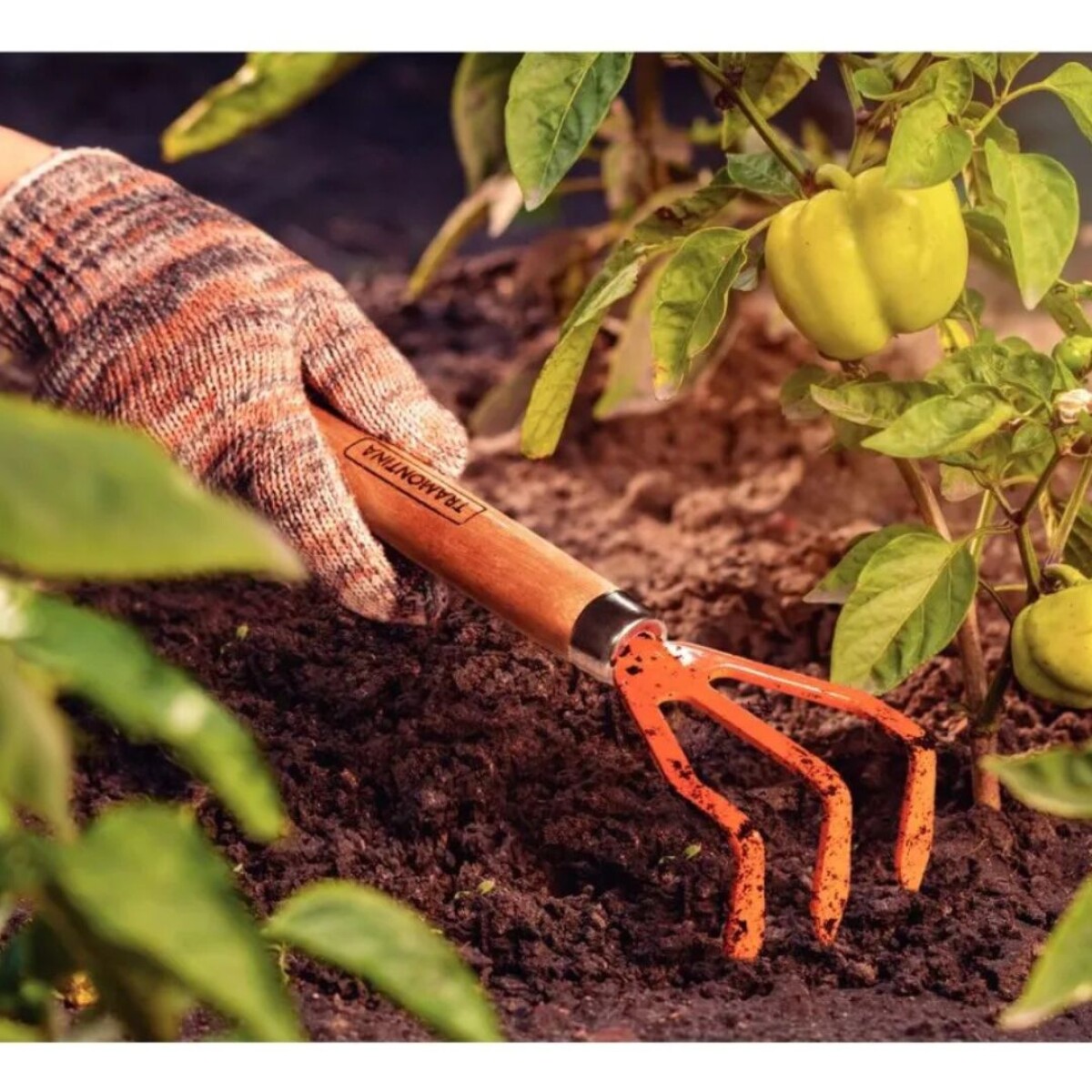 RASTRILLO METALICO 3 DIENTES CON MANGO MADERA TRAMONTINA 