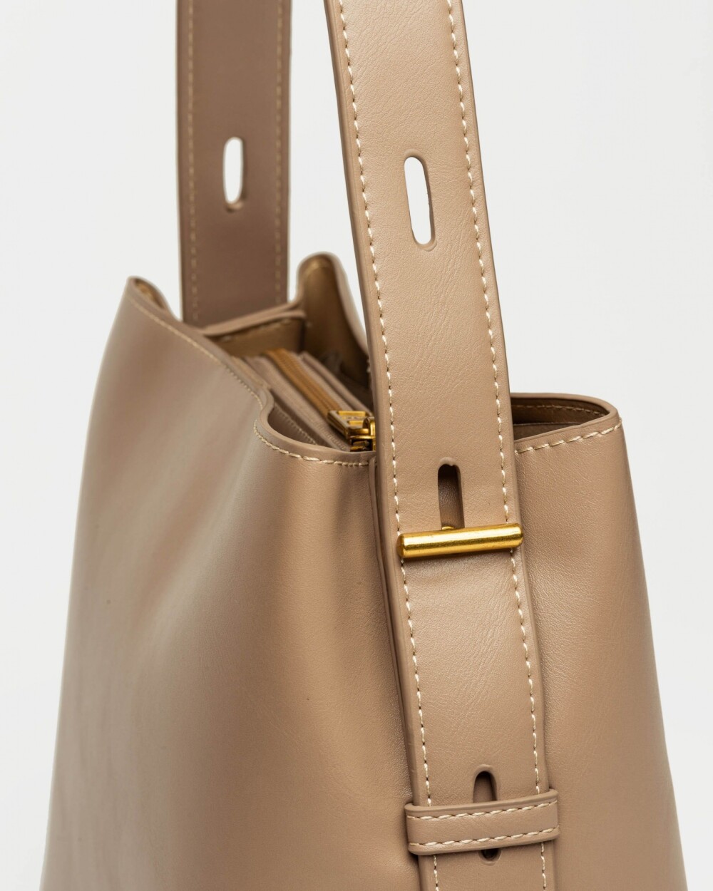 Cartera al hombro The Lock en efecto cuero liso Taupe