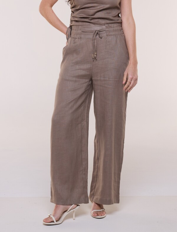 Conjunto De Lino Top Asimétrico Y Palazzo TOSTADO