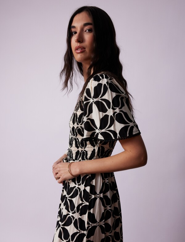 Vestido Punto Smock NEGRO/CRUDO