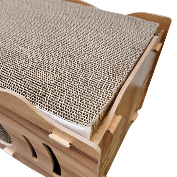 Casa Gatos Cama Cucha Cueva Madera MDF Rascador Corrugado Variante Color Madera