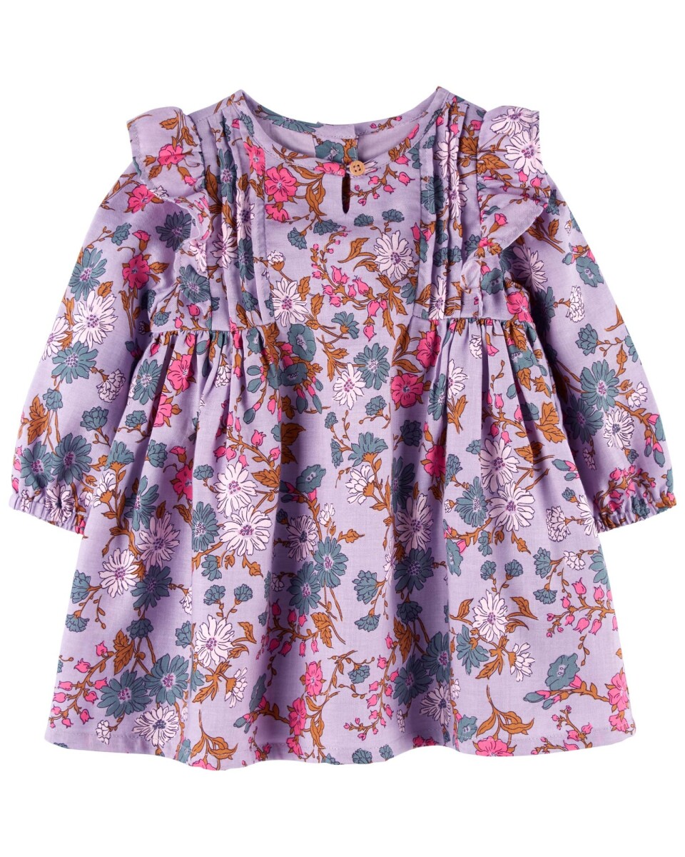 Vestido de algodón con volados, diseño floral. Talles 6-24M 