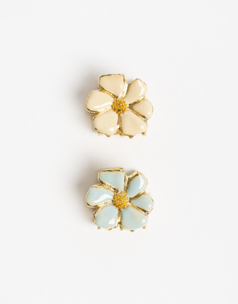 Broches Sets Flores Set De 2 Broches Flor De Metal Con Esmalte - Combinacion Bicolor