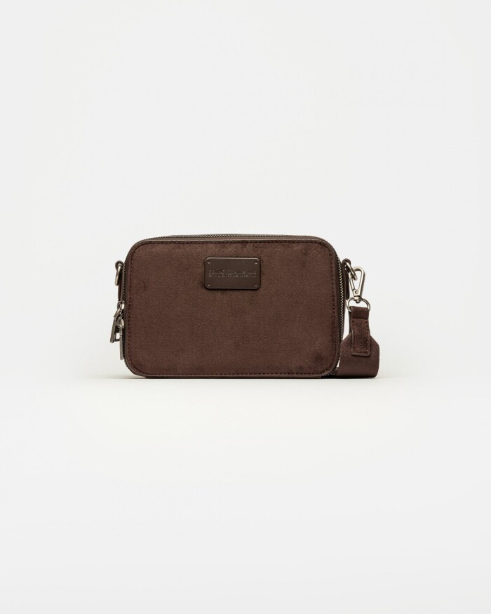 Bandolera New Penny en efecto gamuza Chocolate
