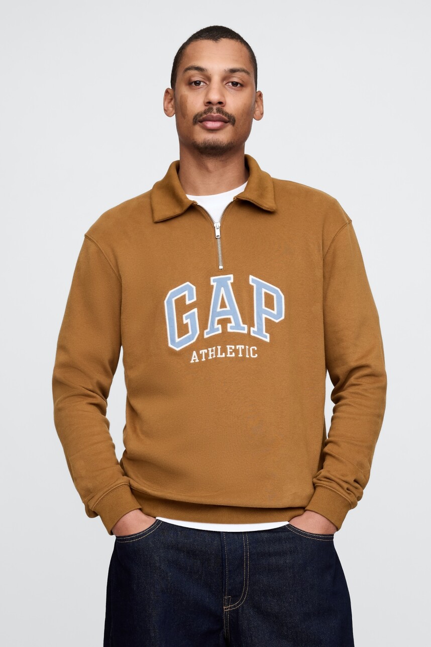 Buzo Deportivo Medio Cierre Logo Gap Hombre Bright Brown