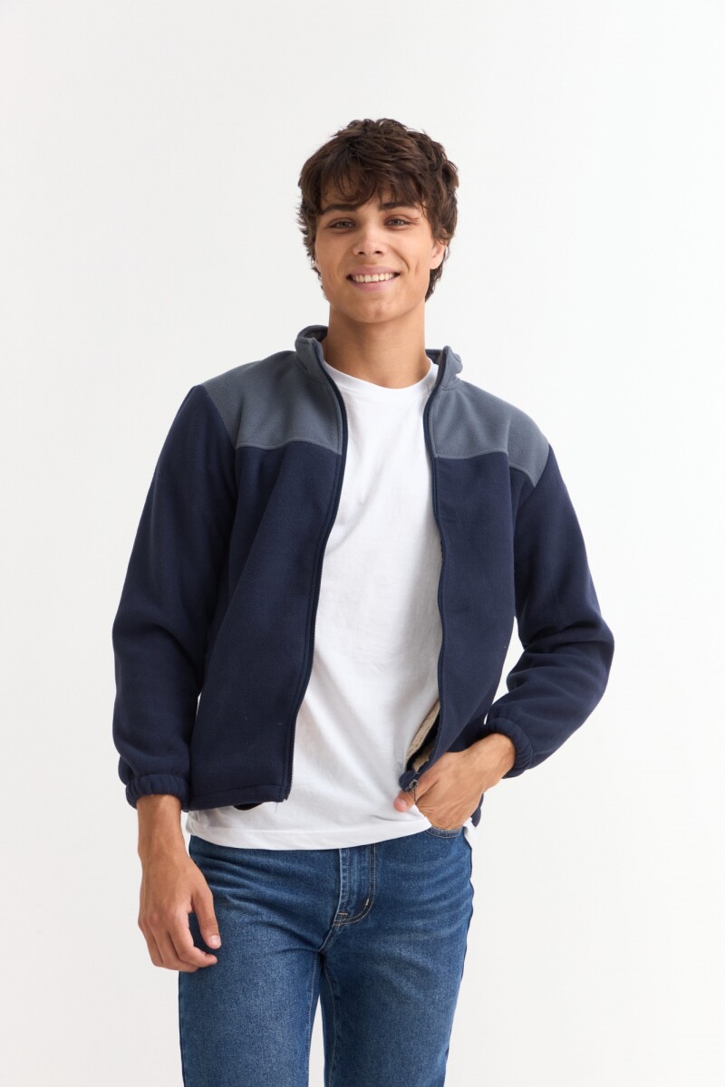 Campera de polar con corderito - Azul 