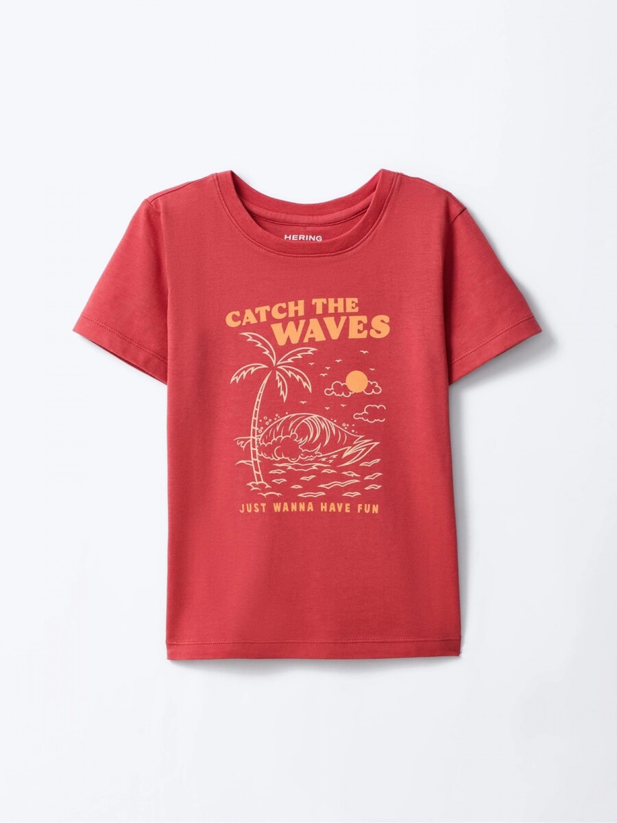 CAMISETA BÁSICA INFANTIL CON ESTAMPA - ROJO 