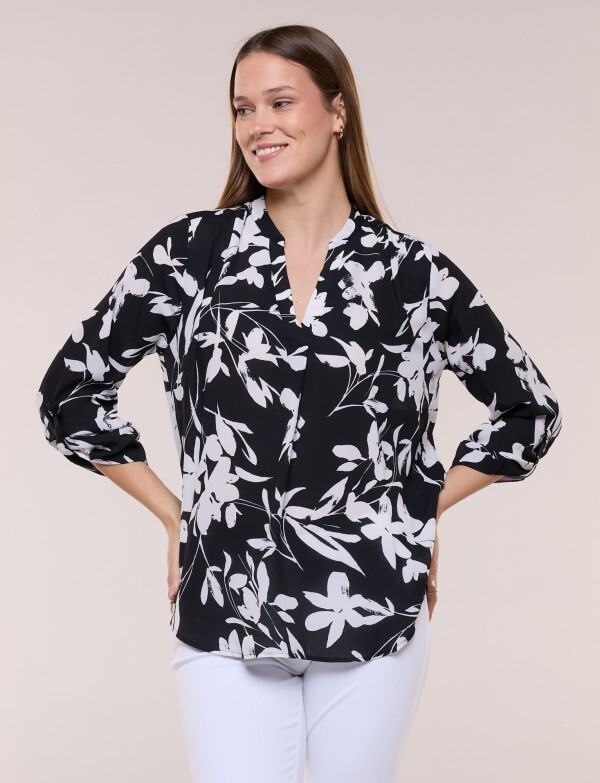 Blusa De Gasa Printed NEGRO/BLANCO