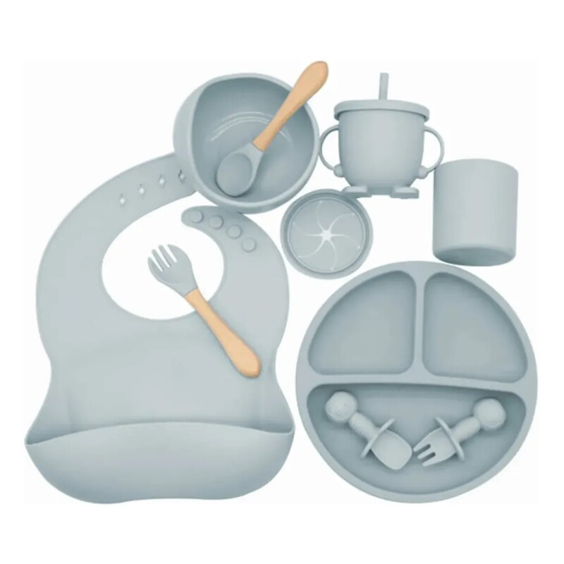 Set Alimentación Bebé en Silicona Libre Bpa 10 Piezas Gris