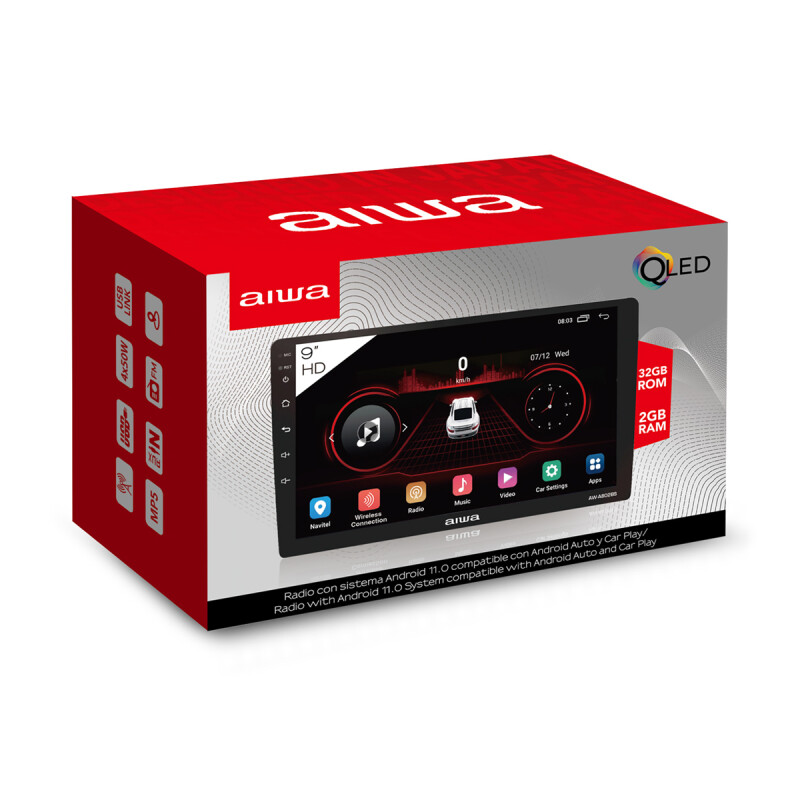 Radio Multimedia para Auto AIWA Pantalla QLED 9'' Android Auto y CarPlay - 2 Din | AW-A802BS Radio Multimedia para Auto AIWA Pantalla QLED 9'' Android Auto y CarPlay - 2 Din | AW-A802BS