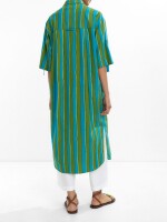 Vestido Camisero A Rayas Mezcla De Lino azul