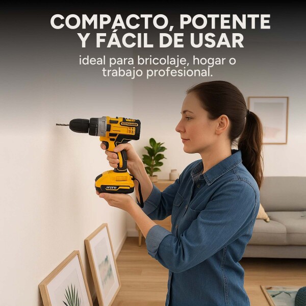 Taladro Percutor Atornillador Inalámbrico + 2 Baterías + Acc Color Amarillo Negro