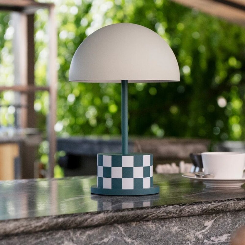 PRINTWORKS LAMPARA PORTABLE RIVIERA CUADRILLA VERDE CON BLANCO PRINTWORKS LAMPARA PORTABLE RIVIERA CUADRILLA VERDE CON BLANCO