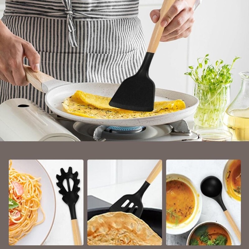 Utensilios Y Cuchillos Cocina Con Soporte Y Tabla Set 19pcs Color Negro Utensilios Y Cuchillos Cocina Con Soporte Y Tabla Set 19pcs Color Negro