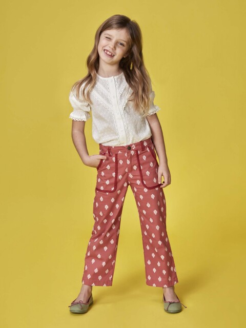 Pantalon Largo Estampado Block Print Rosa