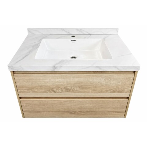 Mueble de baño suspendido Vip Oak 80cm mesada calacata con Bacha de Loza Mueble De Baño Suspendido Vip Oak 80cm Mesada Calacata Con Bacha De Loza