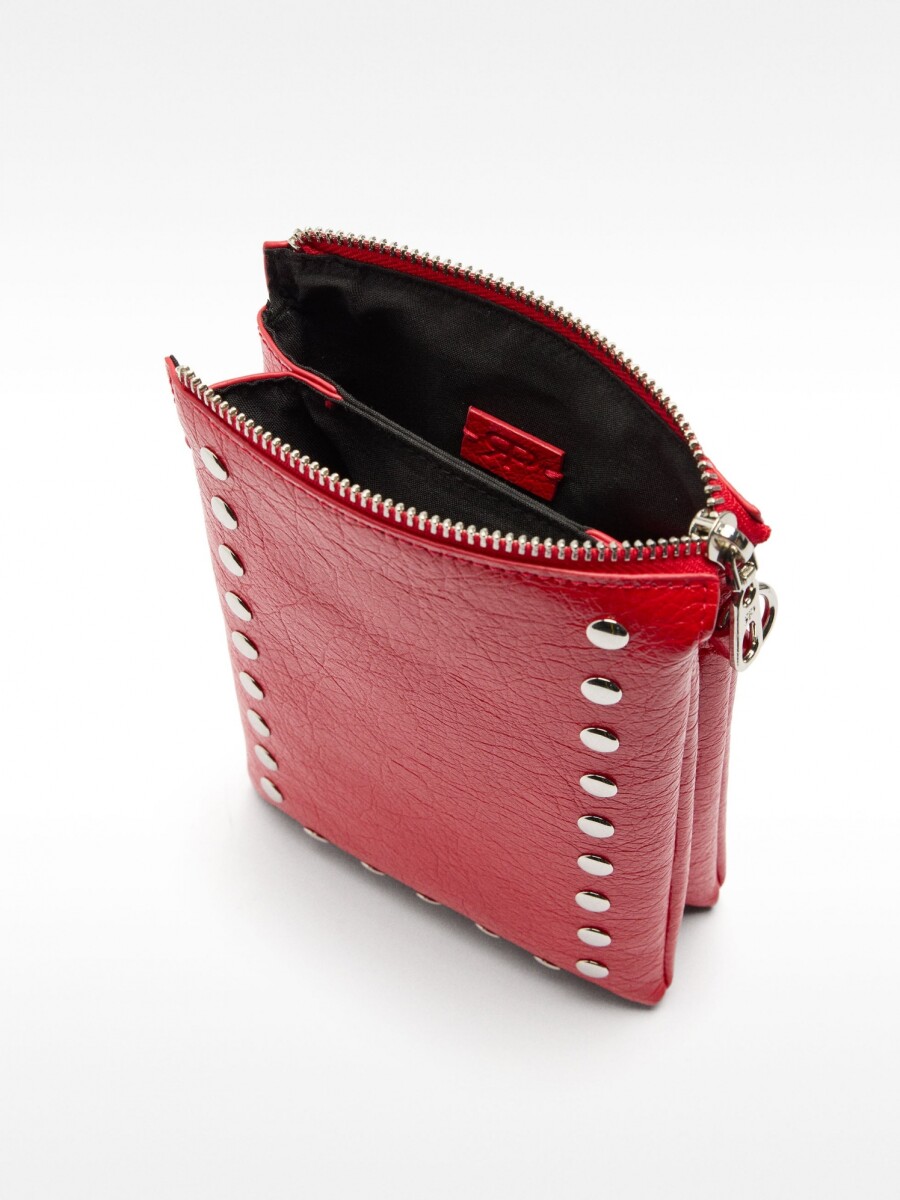 Bolso Bandolera Doble Con Tachuelas rojo