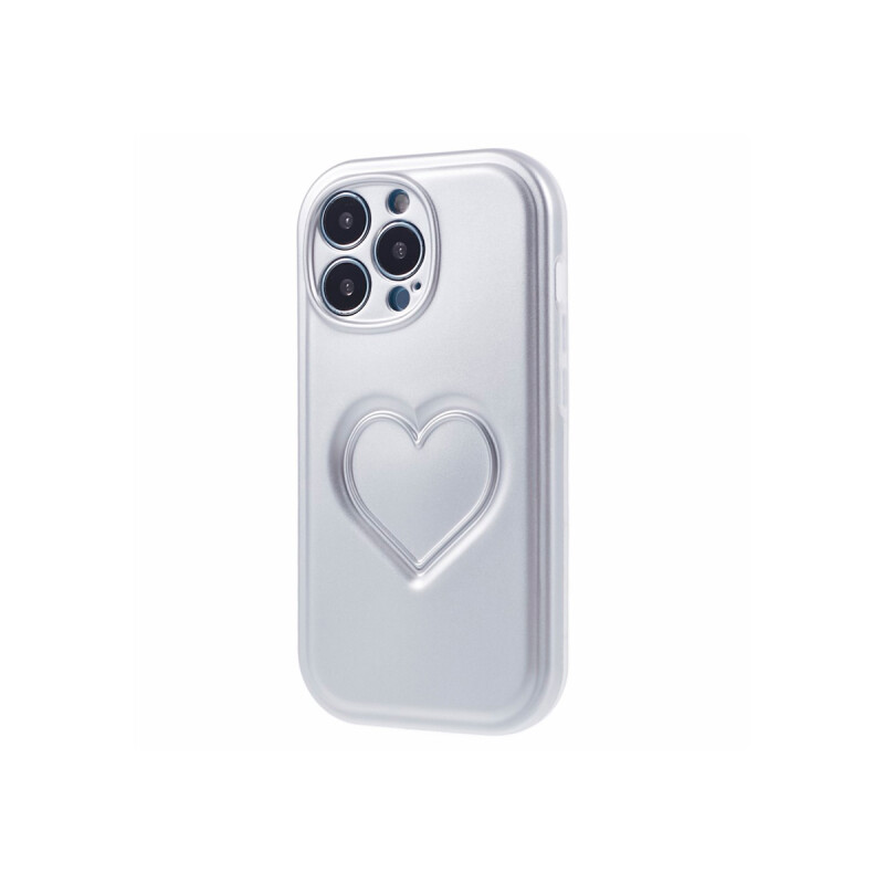 Protector iPhone 15 Pro diseño corazon 3D color plata Protector Iphone 15 Pro Diseño Corazon 3d Color Plata