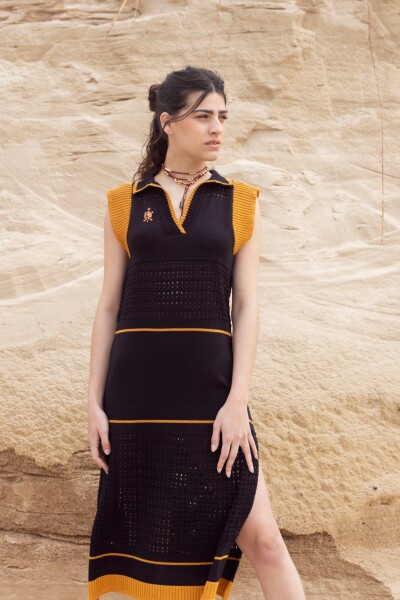 VESTIDO STRIPE Negro Y Came