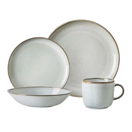 Juego Vajilla Organic Cerámica 16P Platos Hondo Llano Tazas Gris Claro