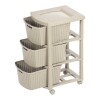Cajonero Rimax Plastico Rattán 3 cajones, estante y ruedas Beige