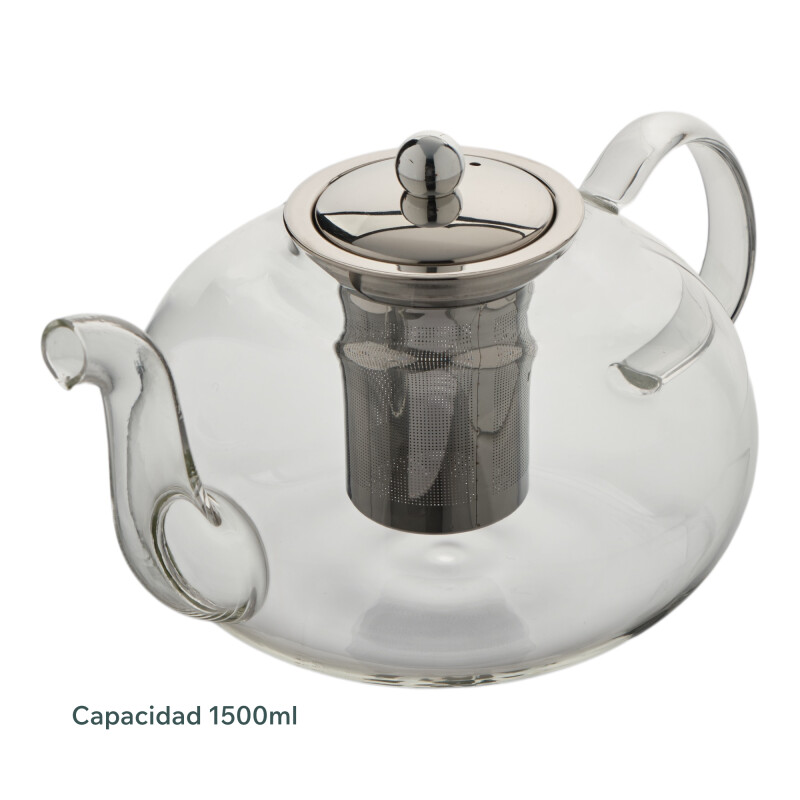 Tetera De Vidrio Borosilicato 1.5l Con Filtro Acero Inoxidable Sin Color