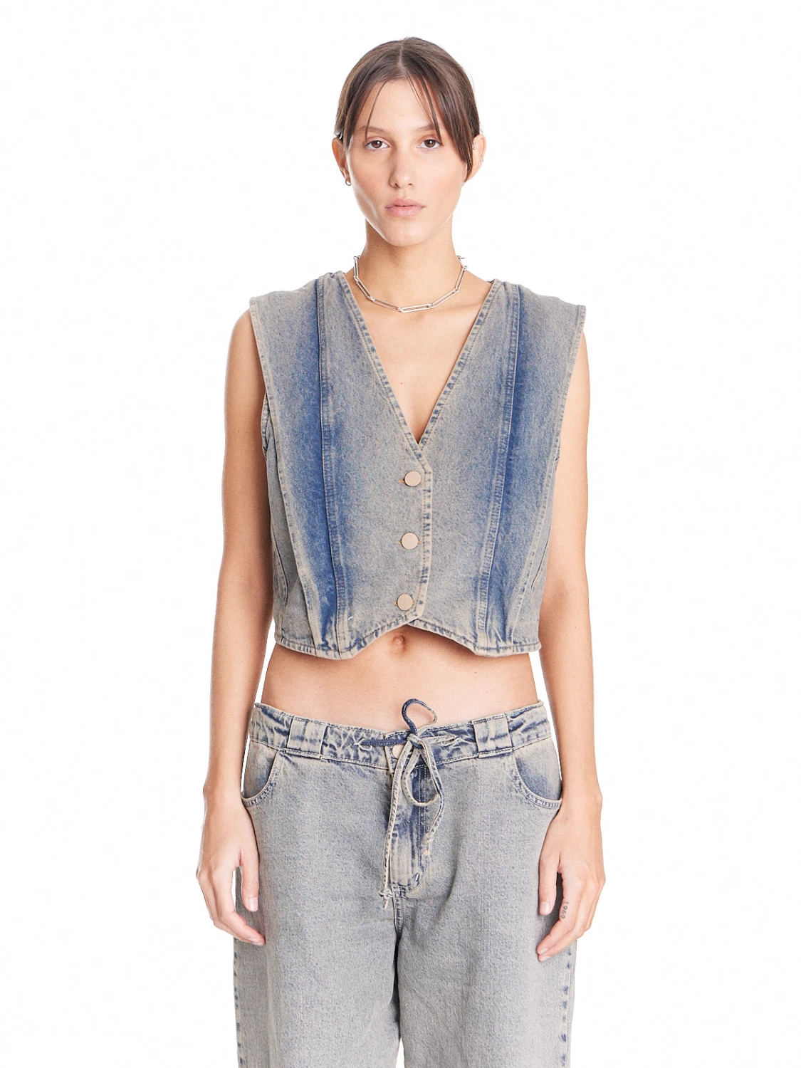 Chaleco Poli Denim Washed azul s