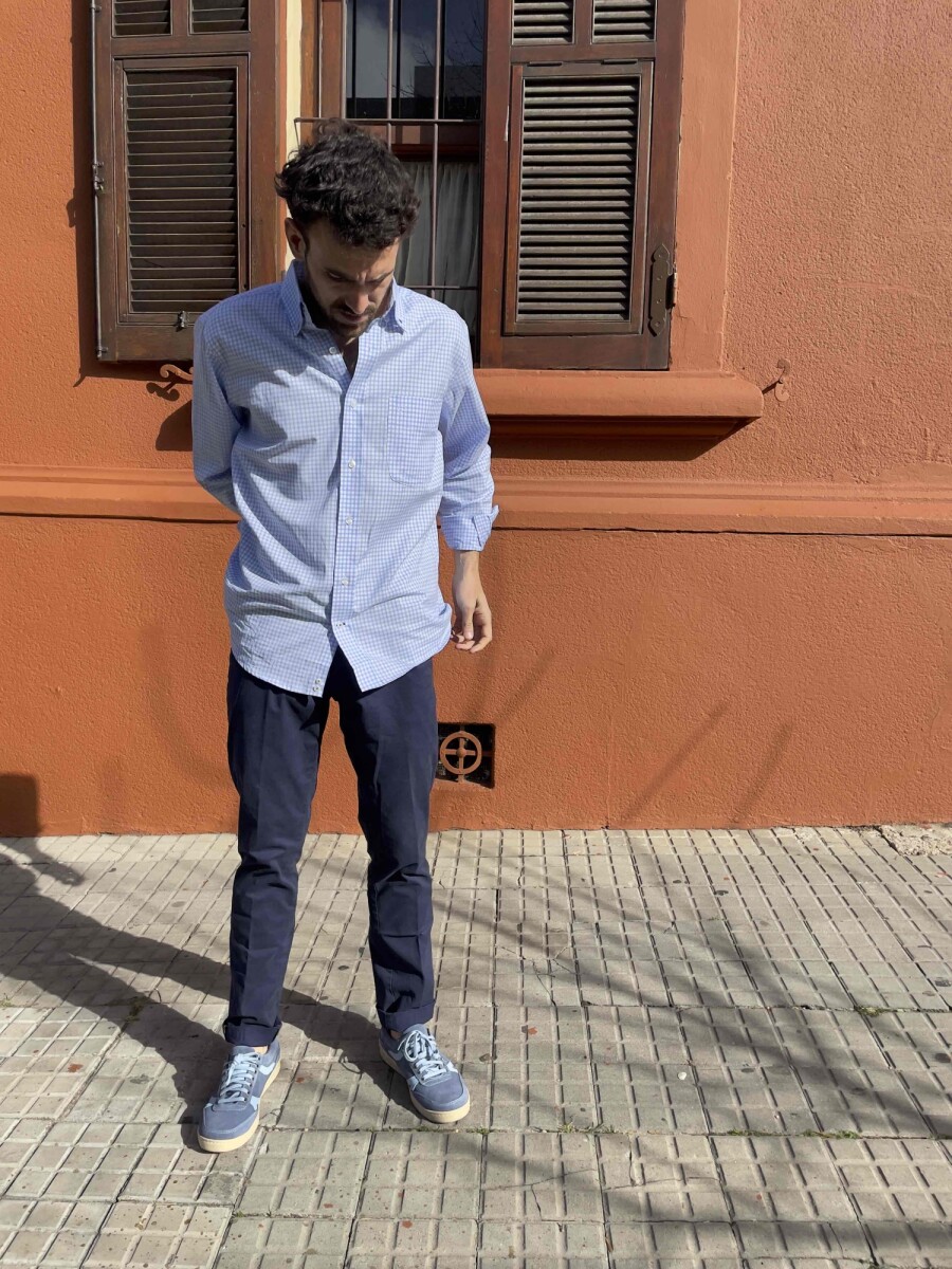 Camisa Escocesa Brixton - Celeste Blanco 