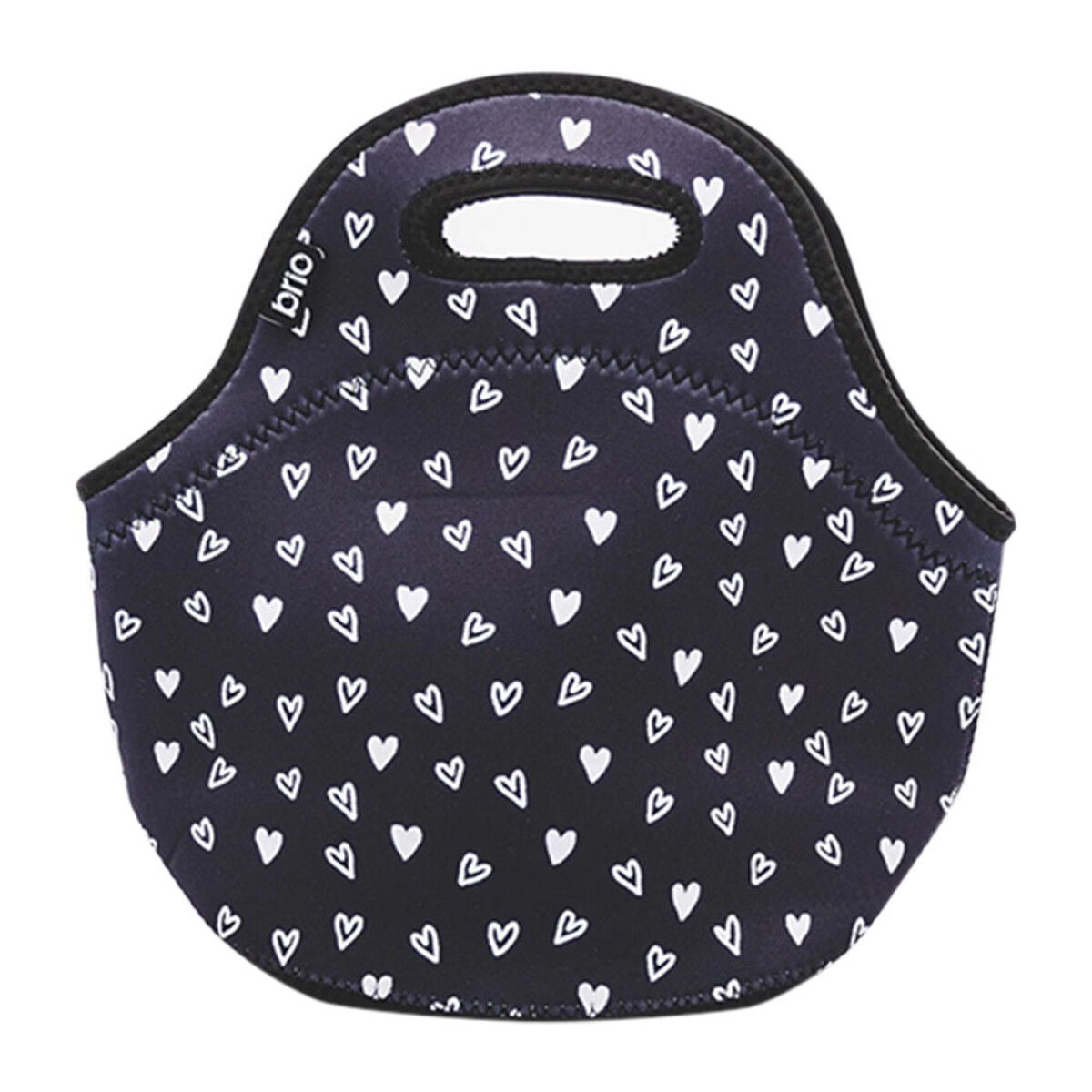 Lunchera de Neopreno Brio Bolso Térmico Bebida Comida c/ Asa - Negro Corazones Blancos 