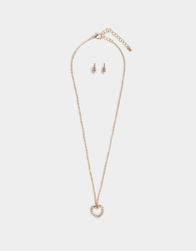 Bijouterie Set Con perlas Set De Cadena Y Aros Pasantes Con Perlas - Dorado
