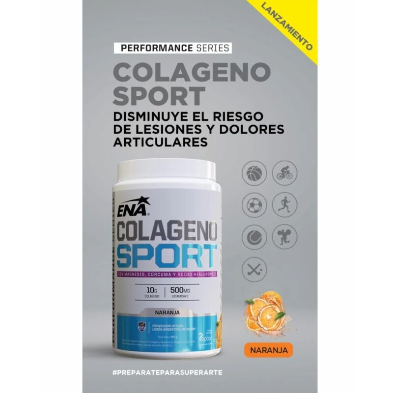 Suplemento ENA colágeno sport con vitamina C y acido hialurónico 407gr sabor Naranja Naranja