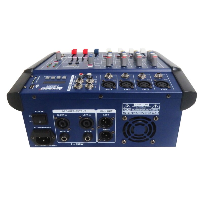 Consola Mixer Potencia Lexsen PMX250 4 Canales 250W con Bluetooth y Efectos Consola Mixer Potencia Lexsen PMX250 4 Canales 250W con Bluetooth y Efectos
