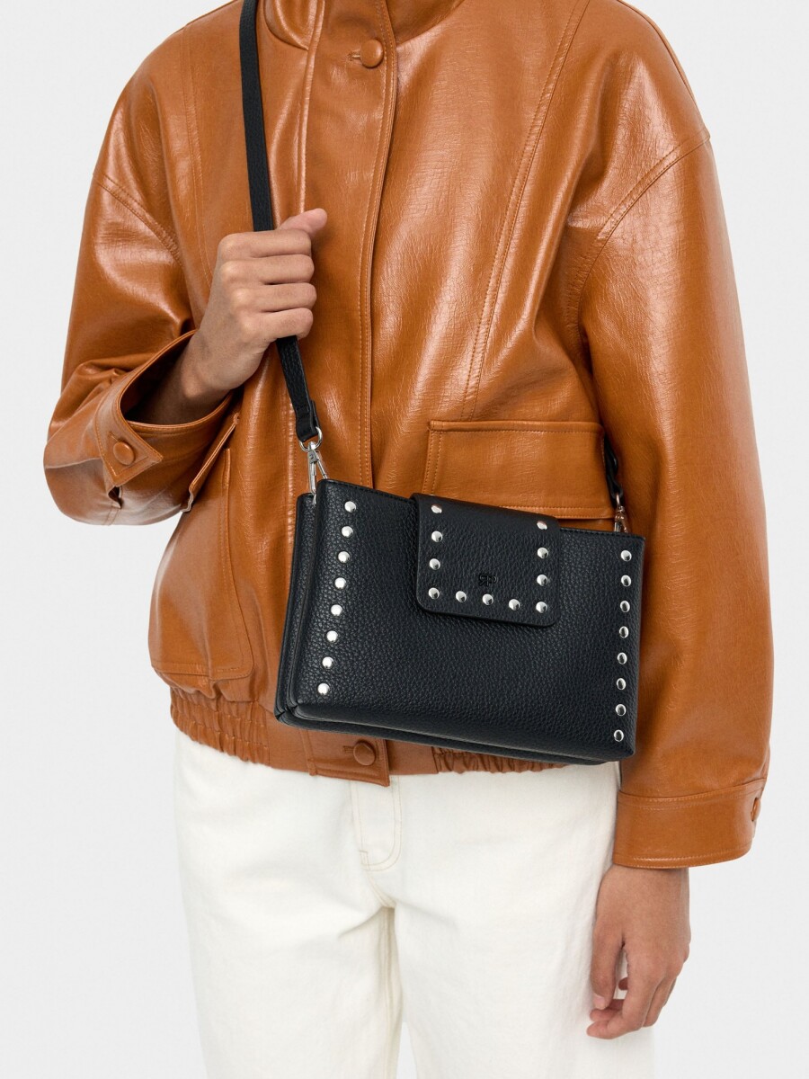 Bolso Bandolera Doble Con Textura Y Tachuelas negro
