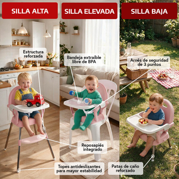 Silla De Bebe Para Comer Plegable Asiento 3 En 1 Arnes Cinturon Seguridad 3 Puntos Imback Color Rosa Silla De Bebe Para Comer Plegable Asiento 3 En 1 Arnes Cinturon Seguridad 3 Puntos Imback Color Rosa