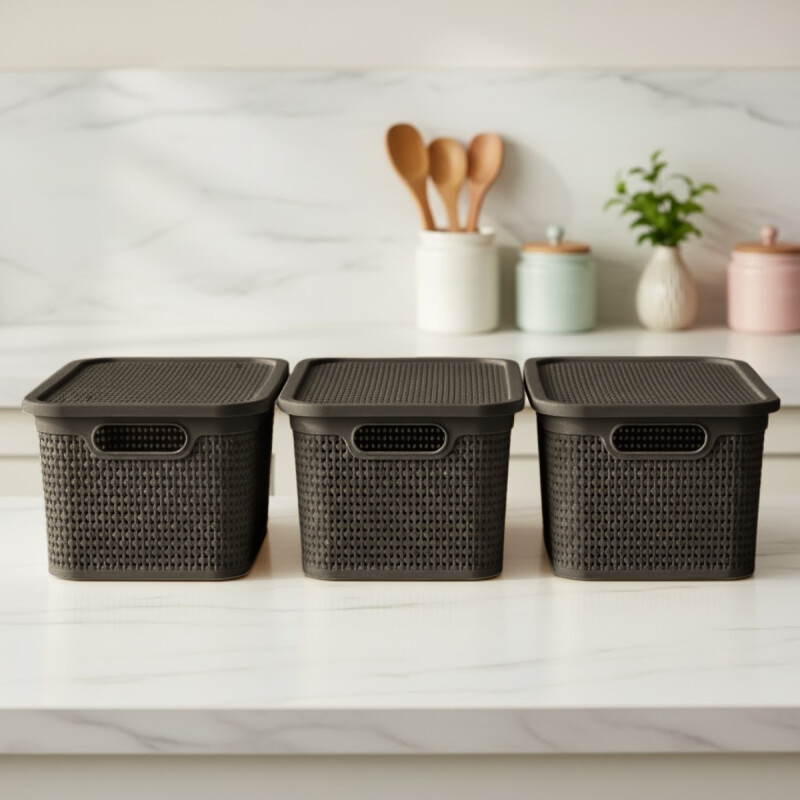 Set x3 Caja simil ratán 7,5lts CHOCOLATE