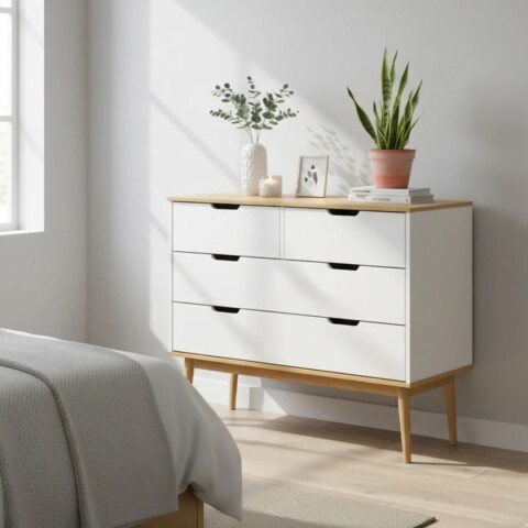 COMODA 4 CAJONES LINEA NORDICA BLANCA ROBLES Comoda 4 Cajones Linea Nordica Blanca Robles