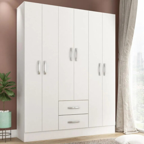 Ropero Armario 6 puertas 2 cajones con estantes y perchero 170 x 134 x 36 cm - Blanco Ropero Armario 6 puertas 2 cajones con estantes y perchero 170 x 134 x 36 cm - Blanco