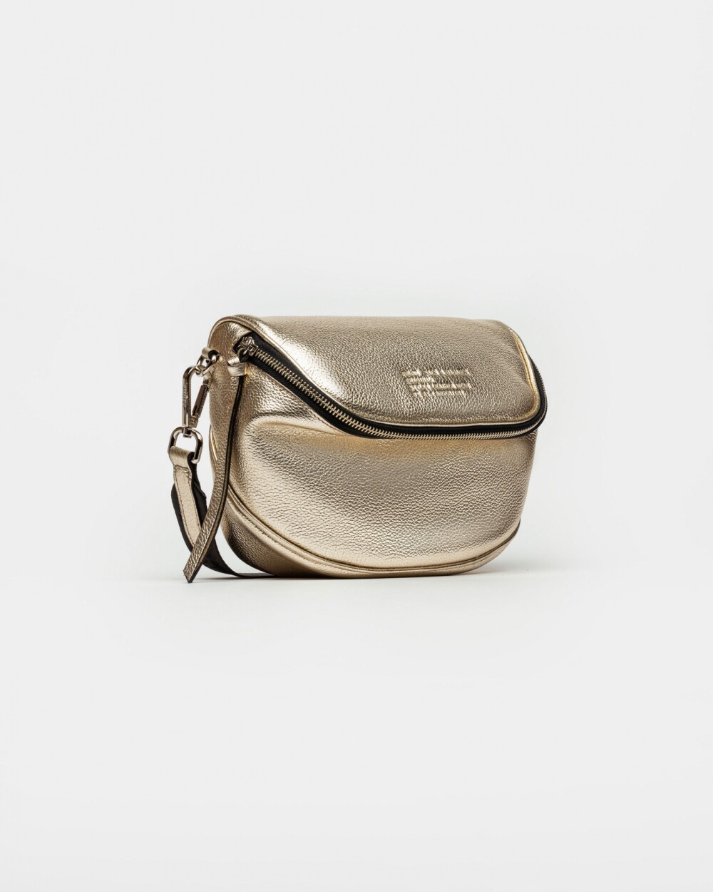 Bandolera Soft en Cuero Graneado Metalizado Oro