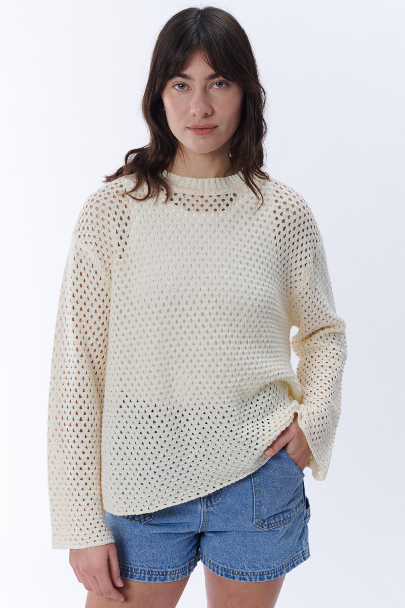 Sweater Tejido Calado Crudo