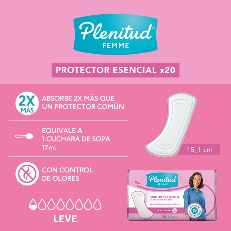 Protectores diarios Esencial Plenitud Femme 20 Unidades Protectores diarios Esencial Plenitud Femme 20 Unidades
