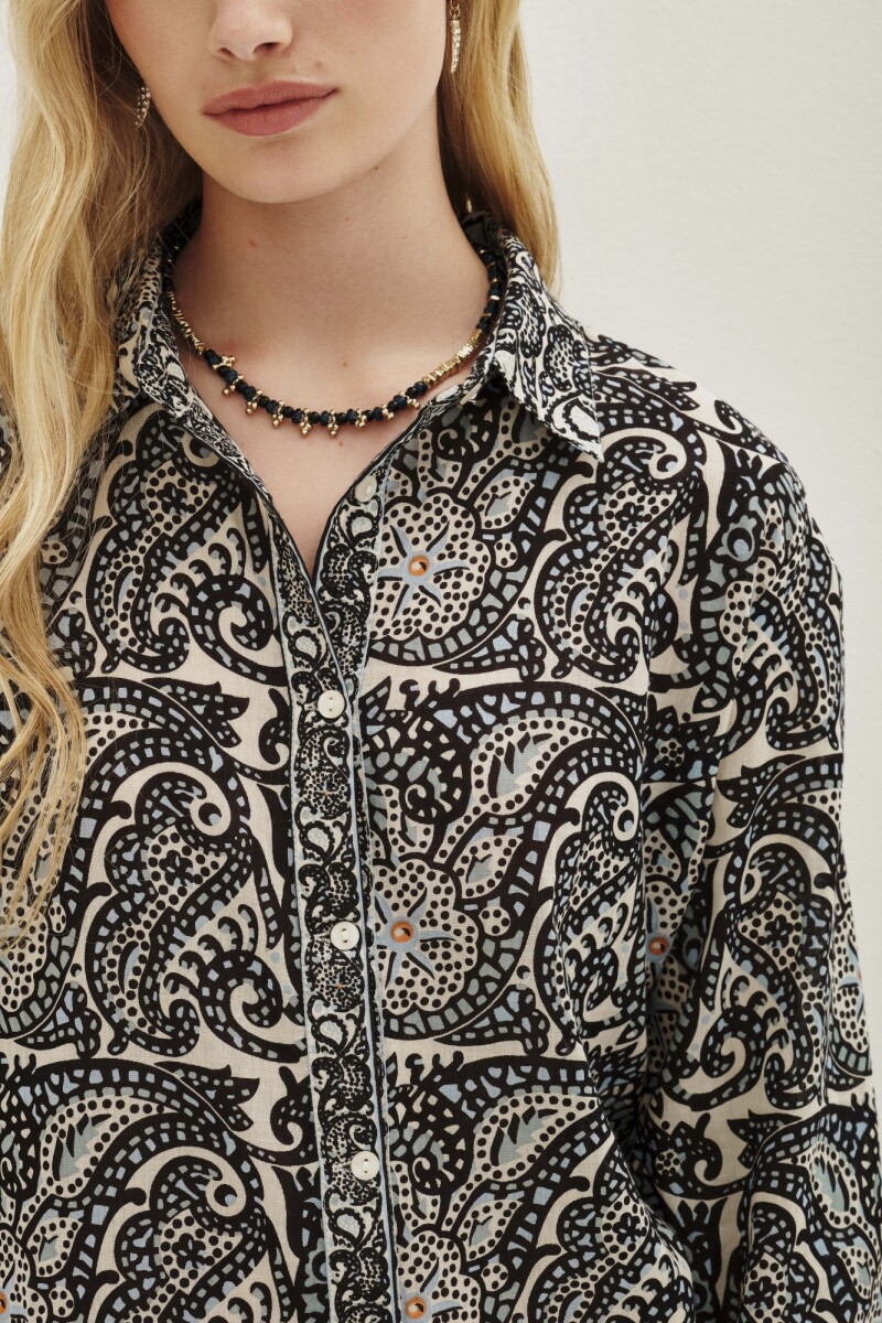 Camisa Lina Mosaic Azul