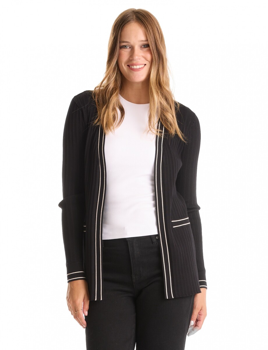 Cardigan Ribetes - Negro/beige 
