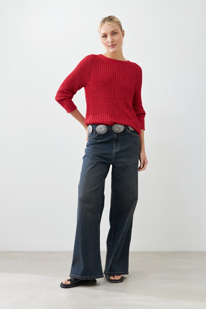 Sweater cinta con ruedo curvo - rojo 